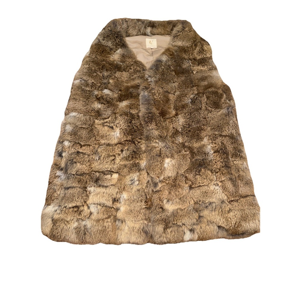 Vince Camuto Vest Brown Rabbit Fur Size M Quiet Lux Date Night Old Money Luxury